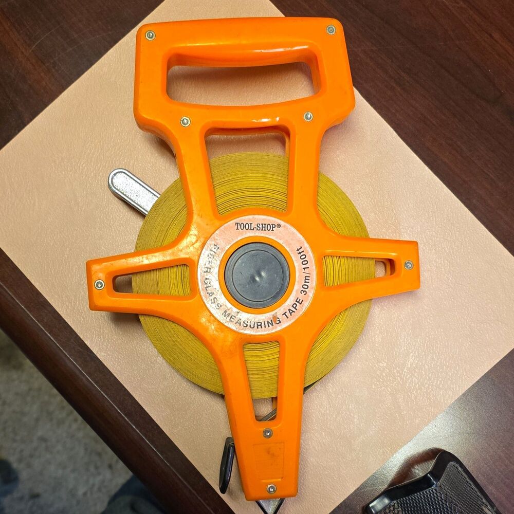 Tool Shop 100ft/30m Retractable Fiberglass Long Tape Reel Measure, Orange